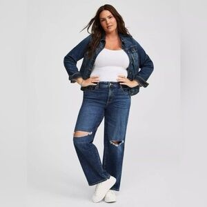 Torrid Perfect Wide Leg Vintage Stretch Jeans Size 30 Short Dark Wash Distressed